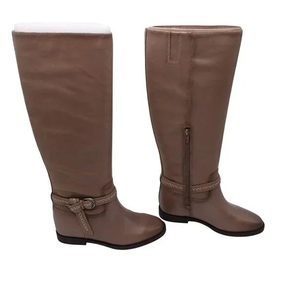 NIB Lucky Brand Maltet Knee High Boot Size 8M Silver Cloud Summer Haze Leather